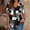 Summer V-neck Short Sleeve Tops 3D Patchwork Print Outdoor Casual Oversized Clothing T-shirts
