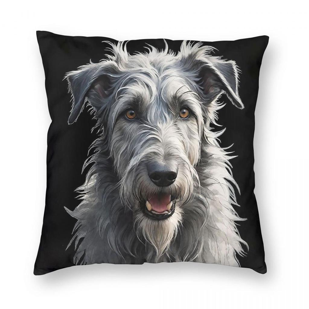 Cute Irish Wolfhound Square Pillowcase Polyester Linen Velvet Printed Zip Decorative Sofa Seater Cushion Cover