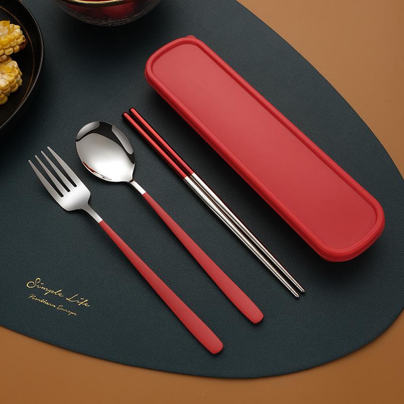 

Портативный набор столовых приборов из нержавеющей стали в корейском стиле: Палочки для еды, ложка и вилка для кемпинга и использования на открытом воздухе