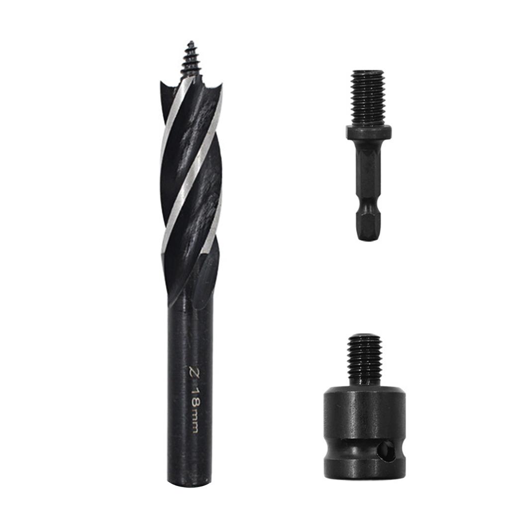 Auger Drill Bit Set 3 Pcs High Carbon Steel Wood Boring Bits Long 4 Flute Cut Drilling Tool