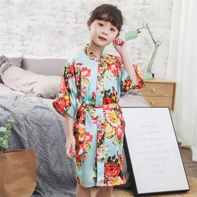 Kids Peony Kimono Robe Comfortable Elegant Satin Nightgown Bathrobe Baby Runway Performance Dress For Girls Children Daily Wear
