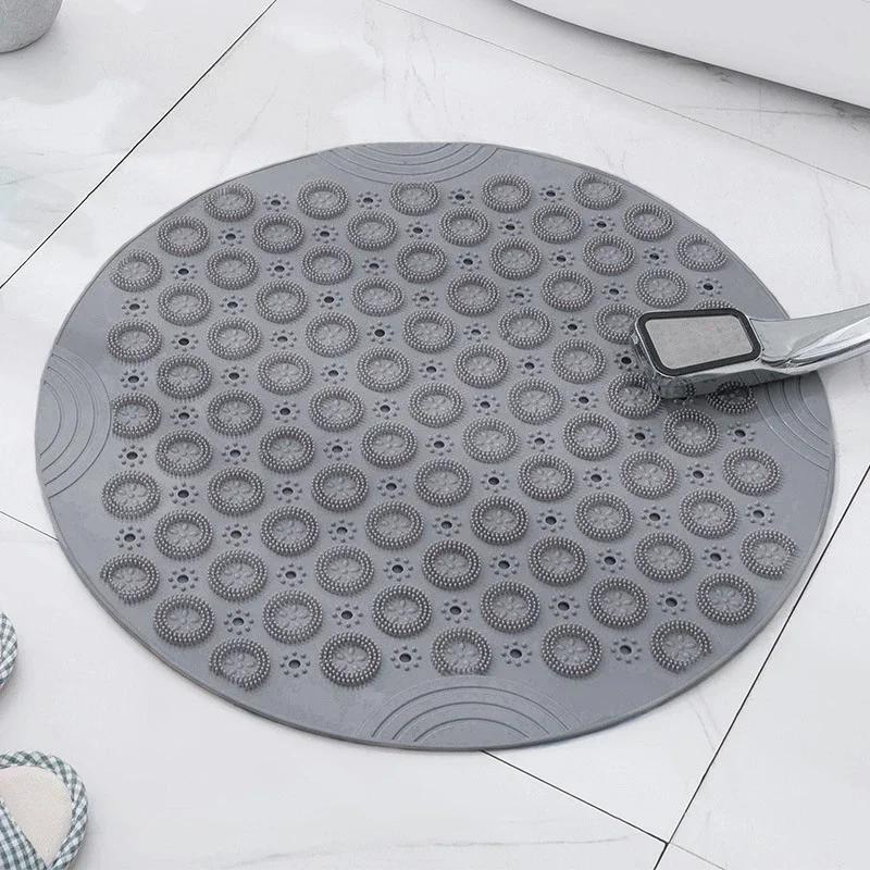 

Bathroom Mat Anti-slip Sucker Round PVC Bath Mat with Drain Hole Silicone Bathing Rugs Foot Massage Pad Bathtub Soft Shower Mat 30 x 30cm сірий