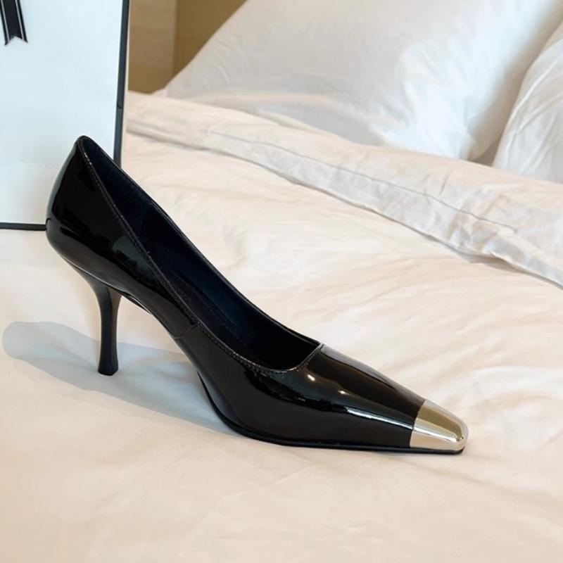 Fashion Women's Fashion Slim Heel Shoes Autumn New Metal Pointed Toe Shallow Mouth Slip-on Non-slip High Heels