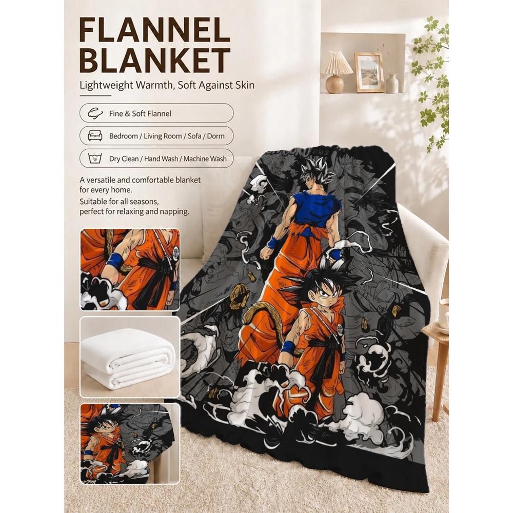 Goku'S Evolution Theme Anime Flannel Blanket Thick Warm Fleece Blanket For Bedroom Sofa Nap Home Party Decor New Year Gift