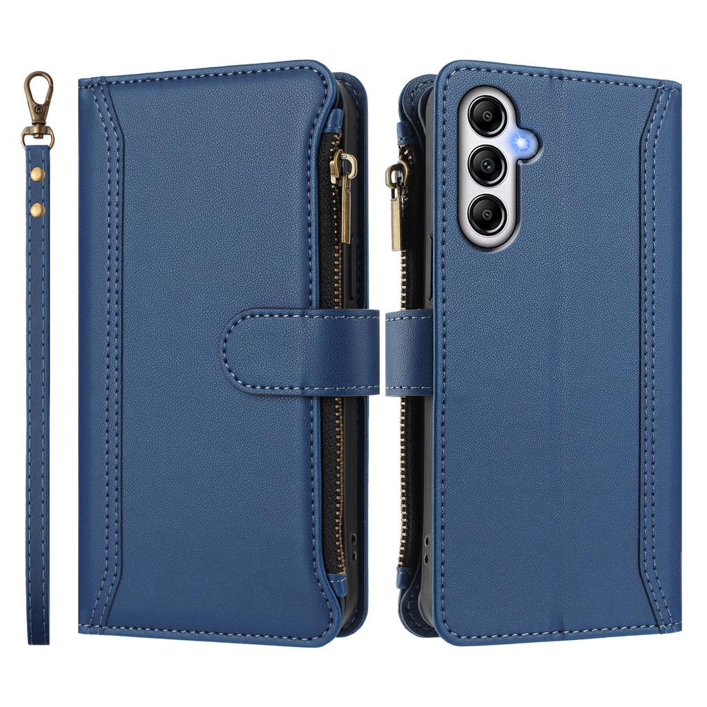 Für Samsung Galaxy A35 5G Lederhülle 9 Kartenfächer Reißverschluss-Geldbörse Ständer Handyhülle mit Handschlaufe