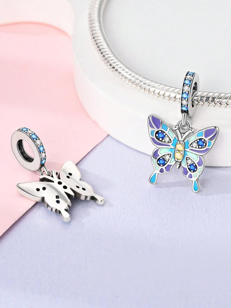 Charms Plata Colorful Butterflies Beads Charm Copper Plated Fit Charms Copperoriginal Bracelet For Jewelry Making Diy Charm
