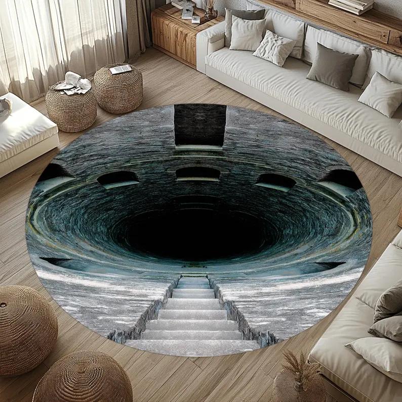 

3D Optical Illusion Round Rug Brick Vortex Design Area Rug Modern Entryway Rug Statement Floor Art Unique Circular Rugs 60cmx60cm
