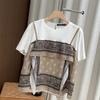 ZANZEA Women Casual Round Neck Print Patchwork Summer Short Sleeve Blouse