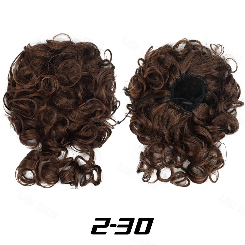XINRAN Synthetic Messy Bun Short Curly Ponytail Extension Elastic Drawstring Loose Big Curly Clip In Hair Pieces For Women Daily Wear
