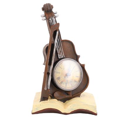 Retro Tischuhr Buch- und Geigenform Vintage Uhr Kunstharz Kunst Ornament für Zuhause Wohnzimmer