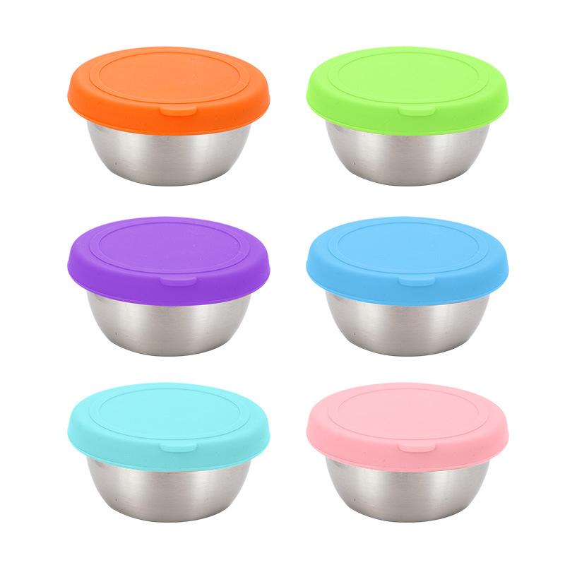 304 Stainless Steel Sauce Cup with Sealed Lid Salad Tomato Dressing Small Dipping Saucer Bowl Sushi Bento Condiment Containers