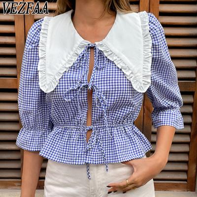 Moda Donna Casual Estate Primavera Stampa a Quadri Manica Corta Collo a Polo Camicie & Bluse