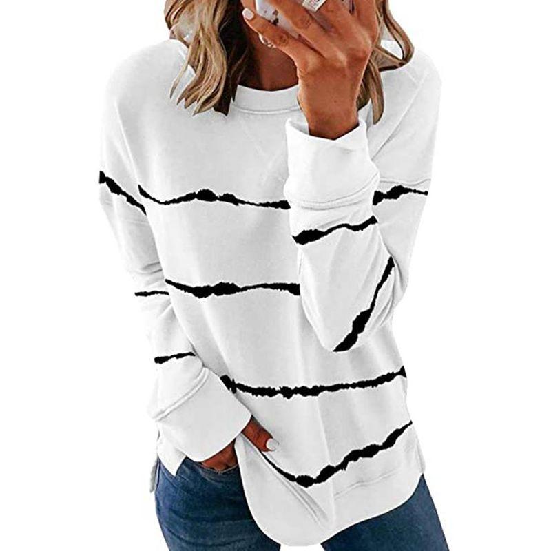 round Collar Loose Striped Top Female Crew Neck Loose Striped Top