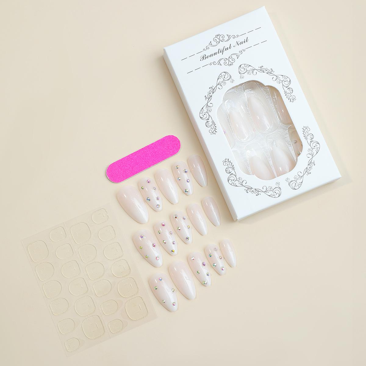 

French White Rhinestone Embellished Removable Nail Art Pieces