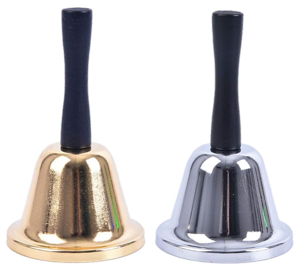 Heizi Hand Bells, Tabletop Bells, Set of 2, Perfect for Festivals, Raffles, Lottery Drawings, and As a Call Bell or Store Bell (Gold & Silver, 7.5cm