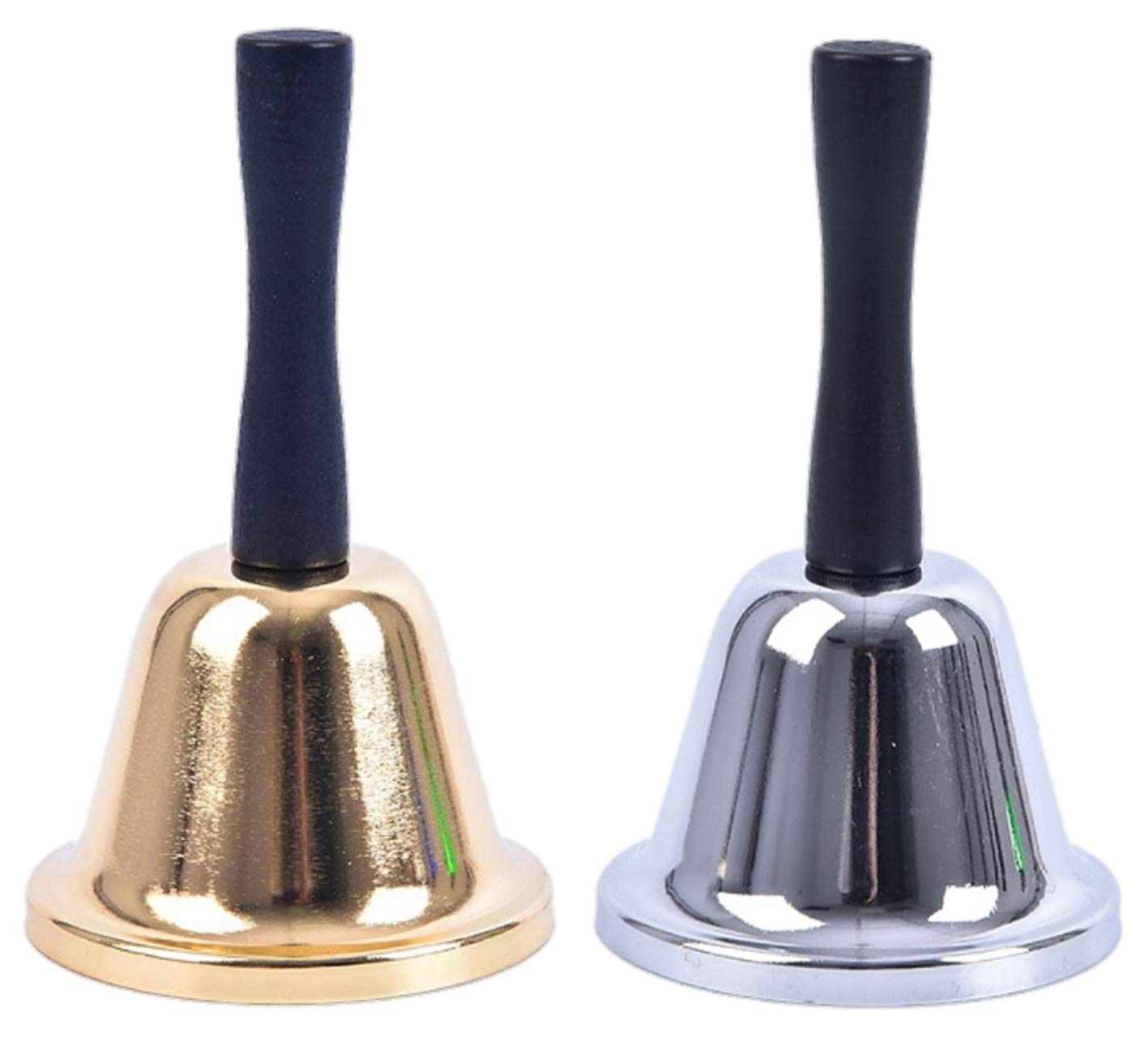 

heizi Hand Bells, Tabletop Bells, Set of 2, Perfect for Festivals, Raffles, Lottery Drawings, and as a Call Bell or Store Bell (Gold & Silver, 7.5cm