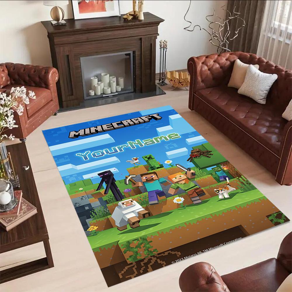 Minecraft 57 Customize Text Floor Rug Office Rug Suitable for Outdoor Balcony Dining Room Bedrooms Antislip Carpet Anime Office Decor