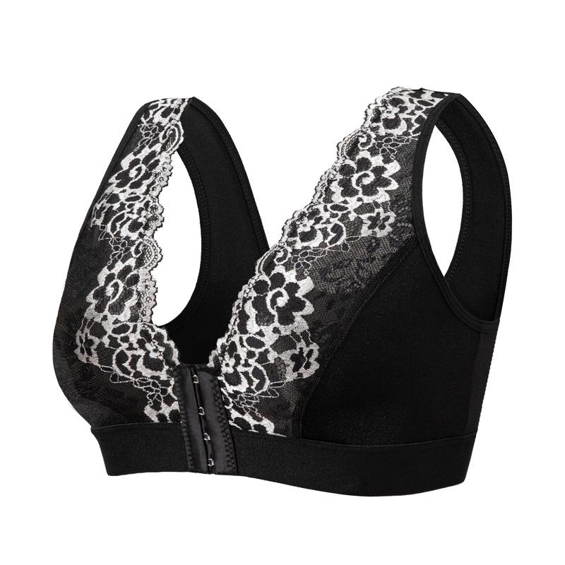 Women S Front Closure Lace Sports Bra Wireless Wide Strap Plus Size Bralette S