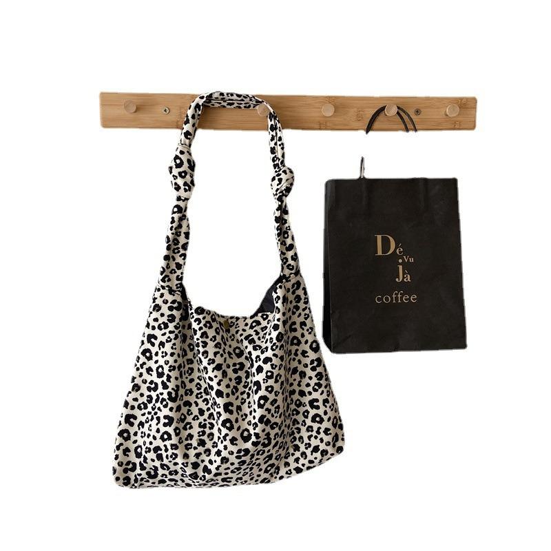 Trendy Leopard Print Buckle Oblique Span Bag Large Capacity Shoulder Shopping Bag Student Canvas Bag Women