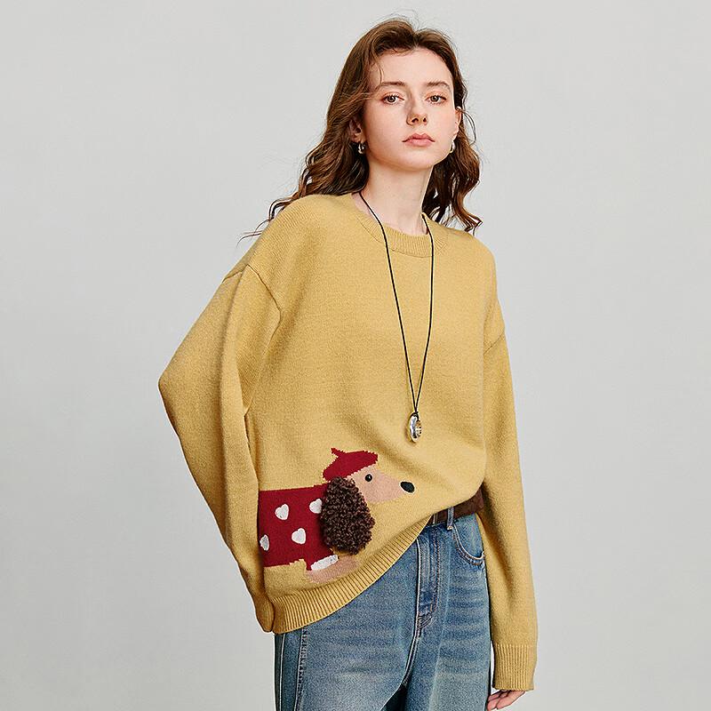 Chuyu Women's Dachshund Jacquard Loose-Fit Sweater