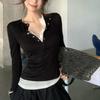 Korean Chic Design Fake Two Pieces Long Sleeves Shirt Women Autumn 2026 New Elegant All Match Slim Fit Slimming Base Tops Winter