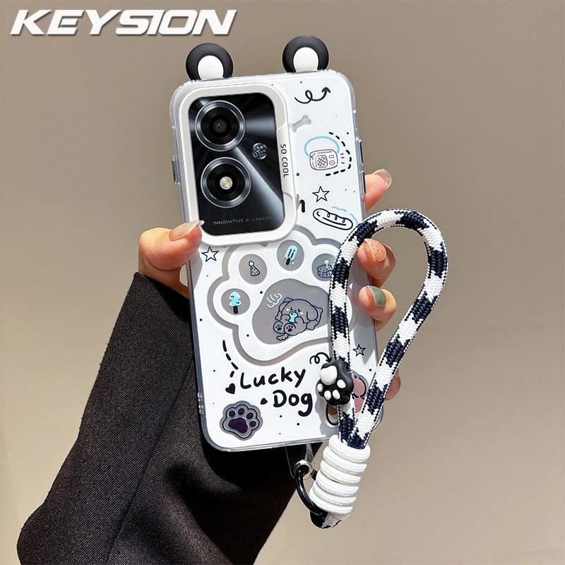 KEYSION Cute Ear Cartoon Case for OPPO A79 5G with Lanyard Soft Silicone+PC Shockproof Phone Back Cover for OPPO A79 5G