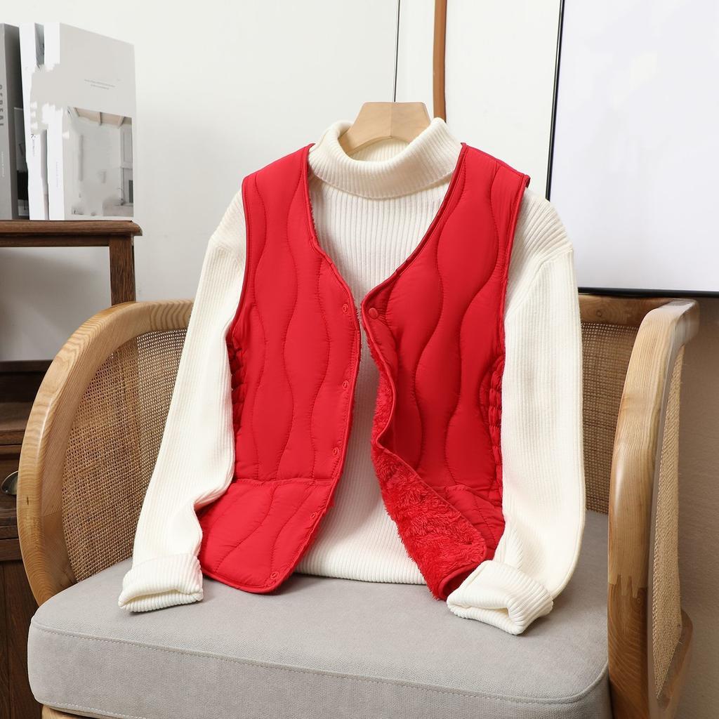Down Cotton Vest Women's Short Plus Velvet Thickened Large Size Liner Slim Inner Wear Warm Vest