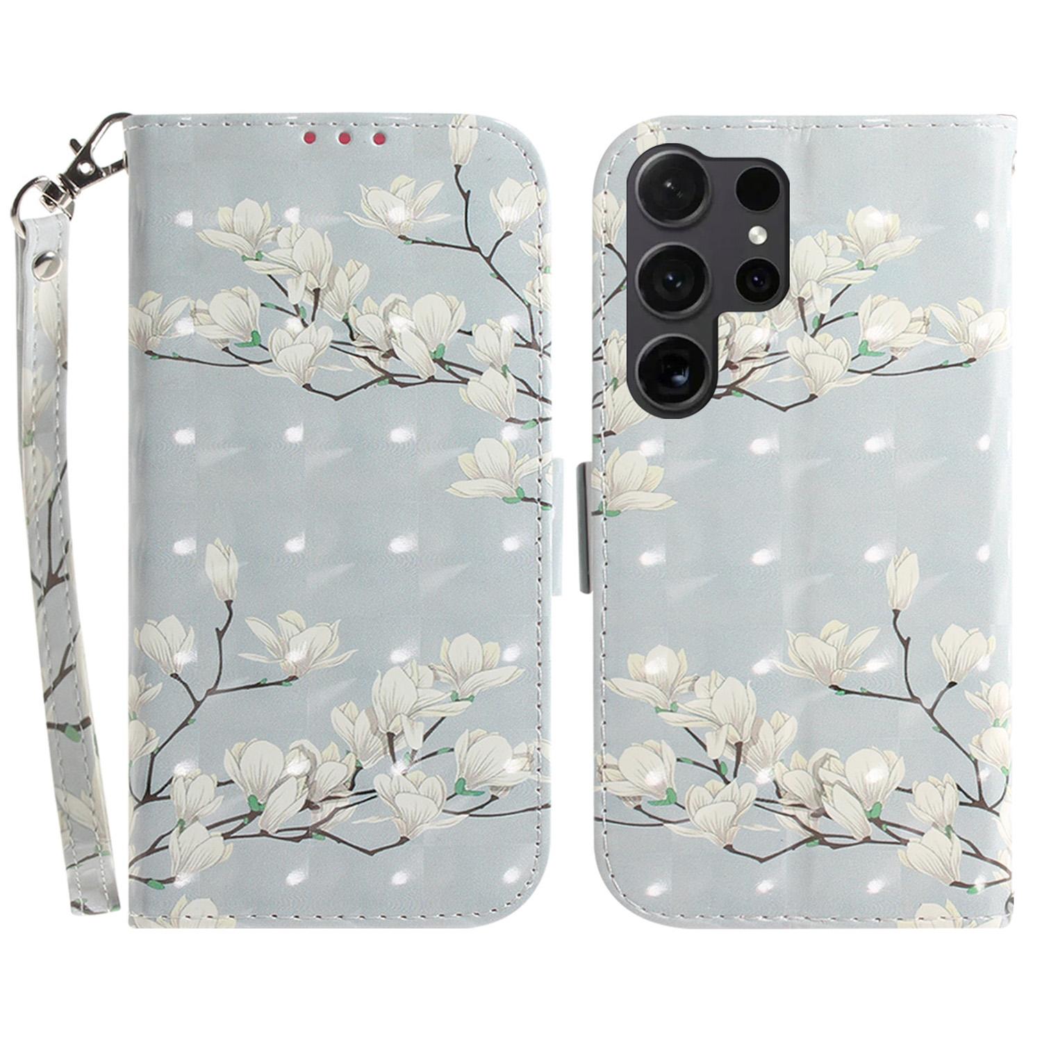 

For Samsung Galaxy S25 Ultra Case Pattern Printing Leather Wallet Phone Cover Magnolia