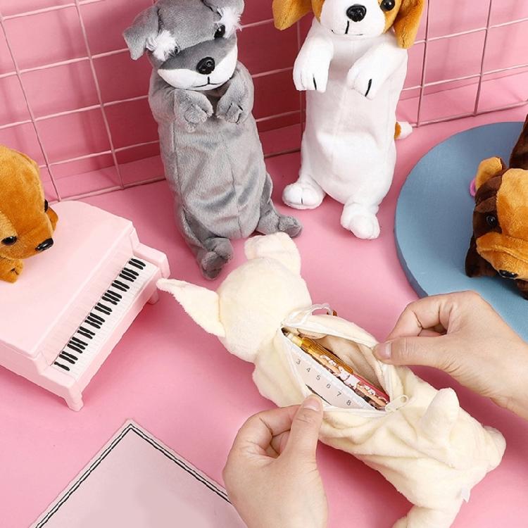 Lovely Animal Pencil Bag Plush Cartoon Dog Pencil Case Pen Bag Large Capacity Pen Organizers Cosmetic Bag