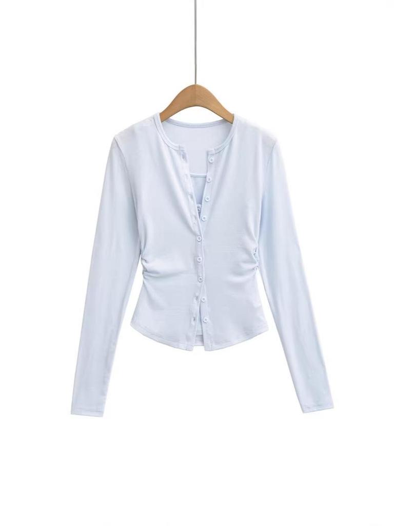 Women's Slim-Fit Korean Style Waist-Cinching Cardigan and T-Shirt Set