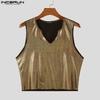 INCERUN Summer Men V Neck Glitter Sleeveless Party Clubwear Short Tank Tops