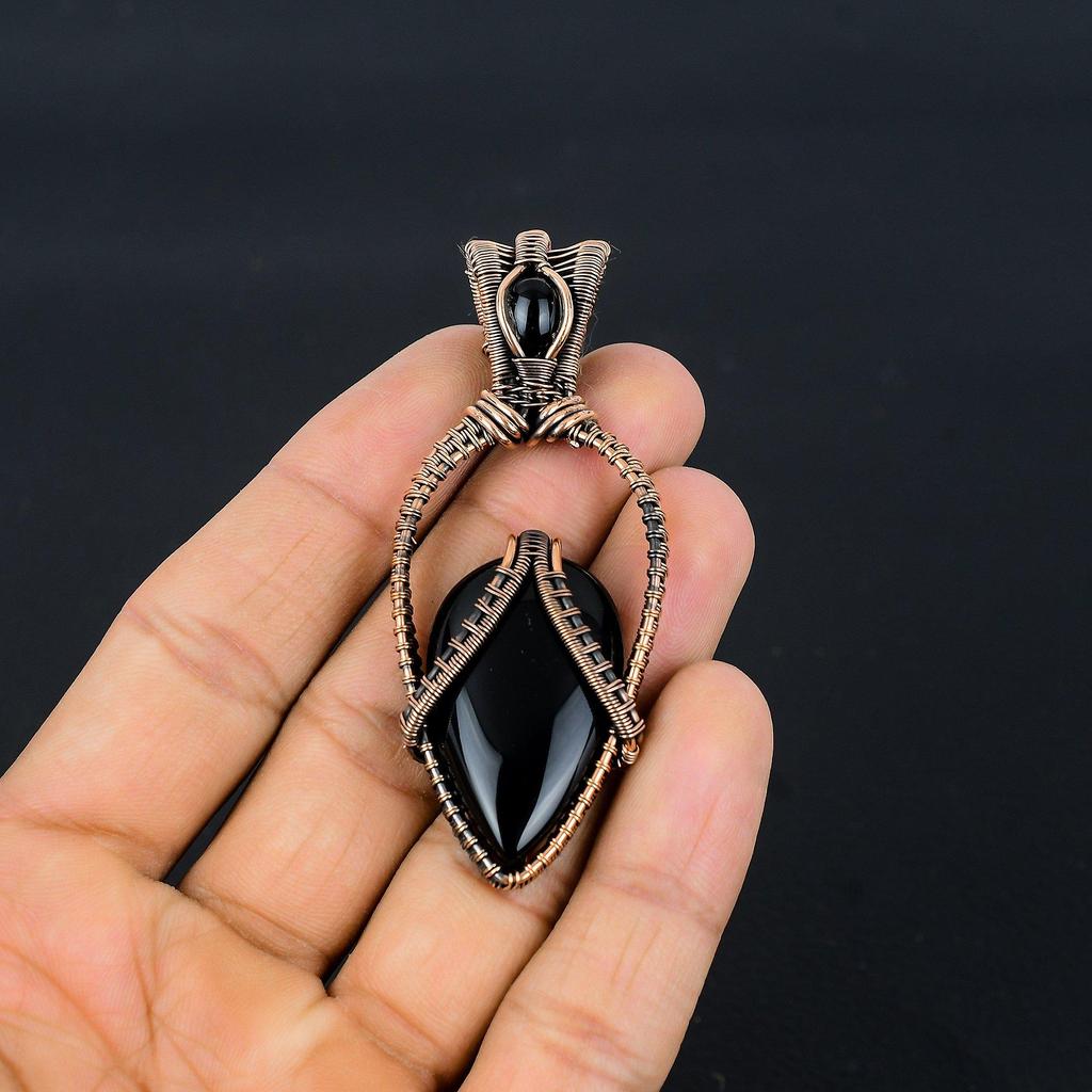 Black onyx Pendant, 999 Copper Wire Wrapped Gemstone Jewelry, Handmade Pendant, For Mother Day
