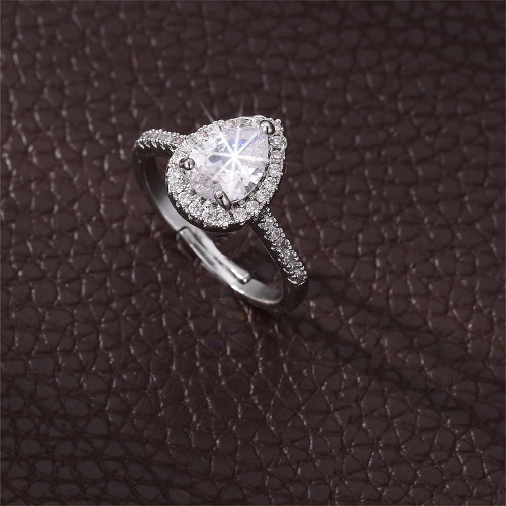 Adjustable Crystal Water Drop Ring For Women Geometric Jewelry Summer Style Rotundity