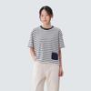 Cotton Women's Stripe Semi-crop Short-sleeve T-shirt Navy (S25MWFTS69)