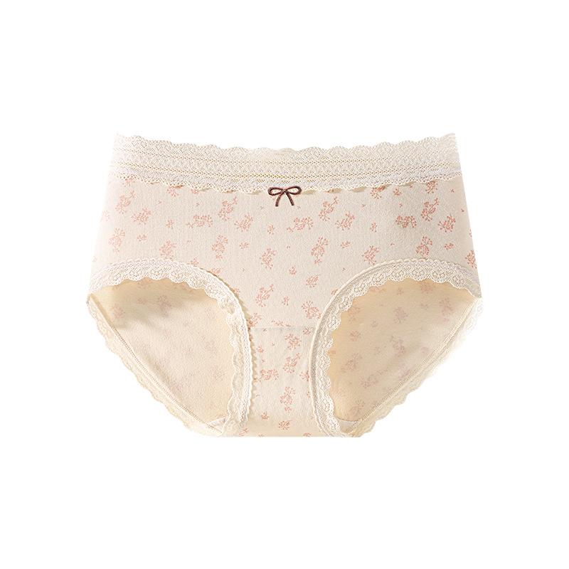 Ladies Spring and Autumn Sweet Floral Pure Cotton 10A Antibacterial Extended Crotch Waist Triangle Briefs