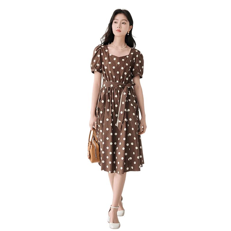 Xiangying Polka Dot Puff Sleeve French Dress S