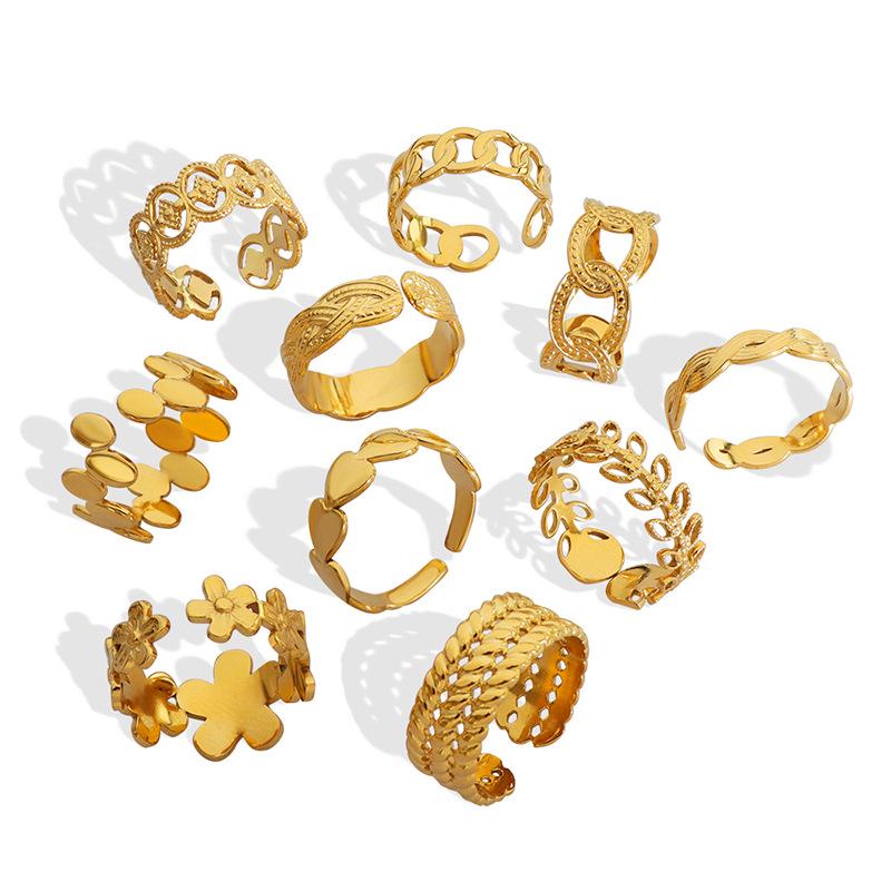 Elegant French-Inspired Geometric Open Ring - Titanium Steel, Gold-Plated