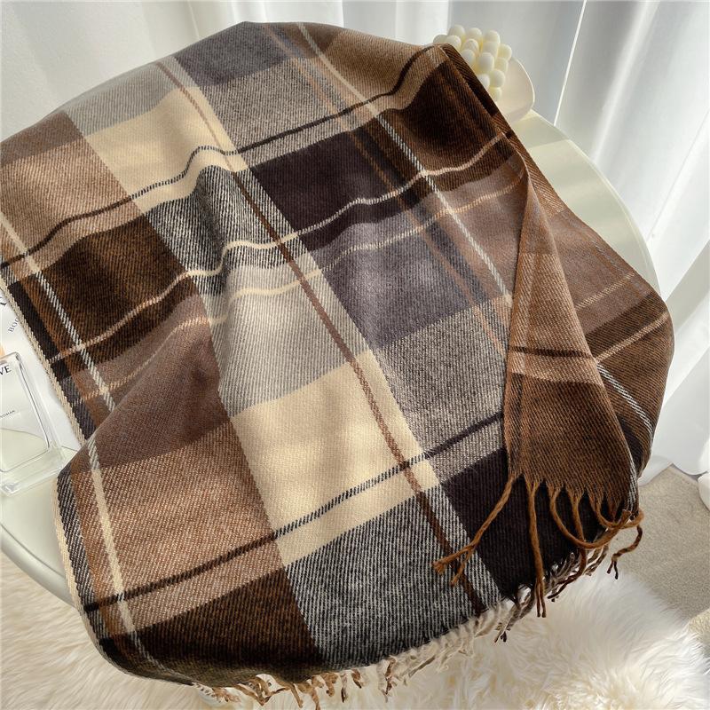 Stripe Plaid Women Scarf Elegant Stylish Imitation Cashmere Shawl Winter Pashmina Versatile Warm Wrap Scarf