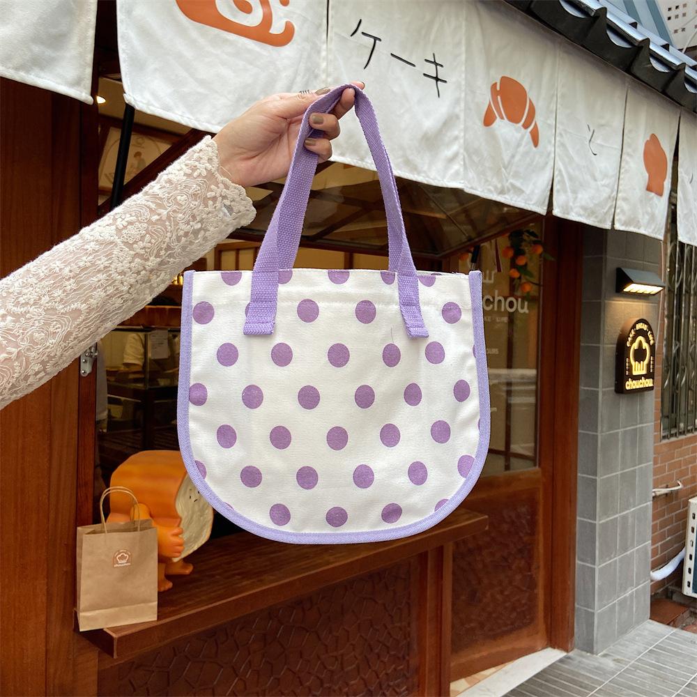 1 Polka Dot Canvas Bag Women's Summer Work Small Bag Simple Tote Bag Lunch Bento Bag