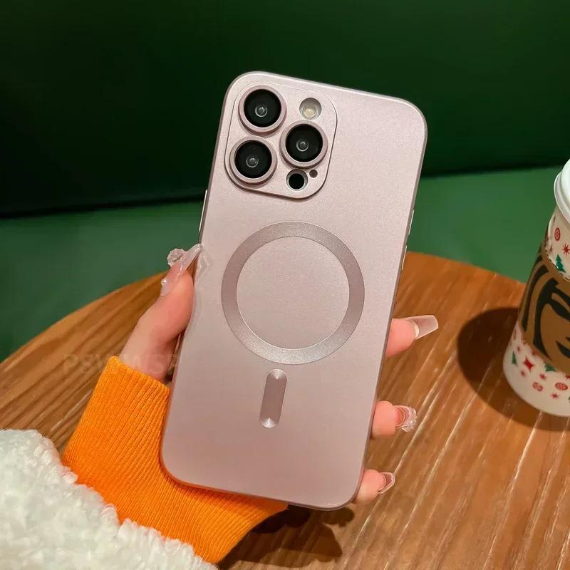 Luxury For Magsafe Wireless Charging Phone Case For iPhone 16 15 14 13 12 11 Pro Max 16 Plus Magnetic Lens Protector Matte Cover