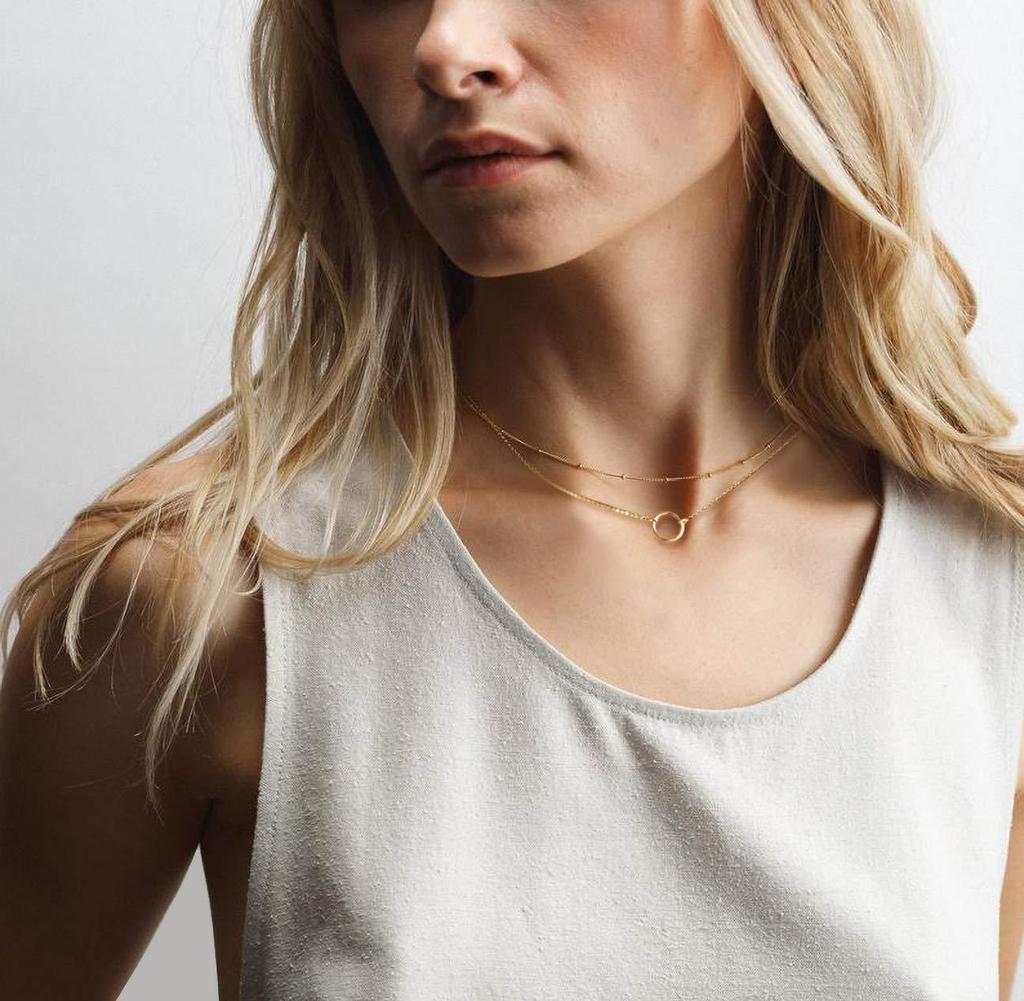 Stainless steel necklace for women Double necklace Vintage Bohemian round pendant necklace