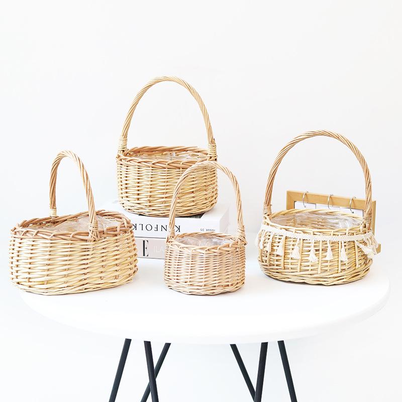 Willow Woven Princess Handbag: Floral Basket, Wedding Gift, and Pastoral Flower Arrangement Souvenir