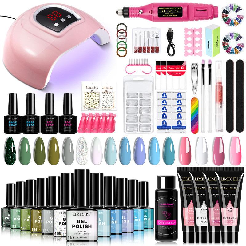 12 Colors Gel Nail Polish Kit with Extension Gel, LED Lamp, Nail File, Complete Nail Art Set for Home Use, Shein Hot Selling