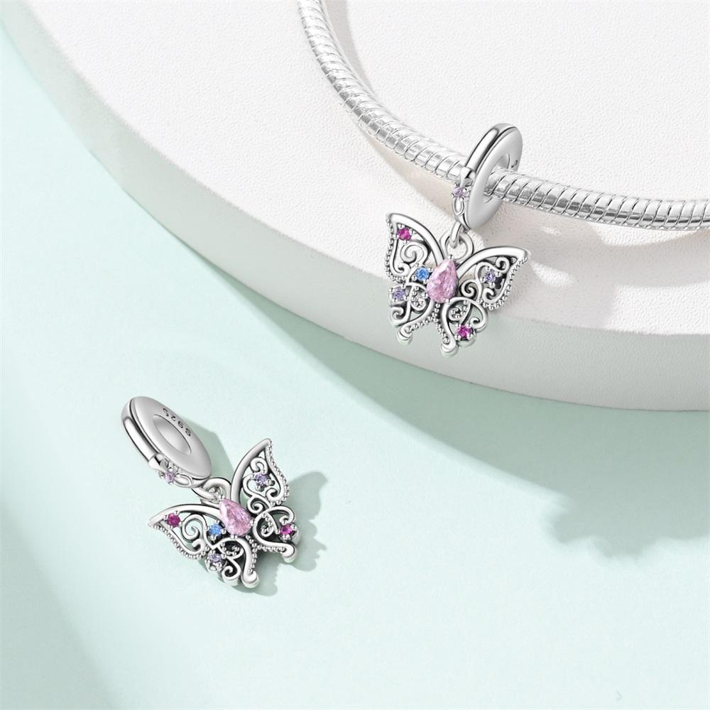 Authentic Charm Bead Charms Copper Pink Classical Butterfly Pendant Bead Charms Compatible With Bracelets Women Jewellery Making Diy Gift