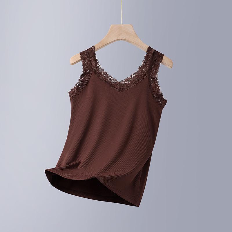 

Lace-Trim High-Stretch Camisole Top: Soft Professional Base Layer for Spring/Summer 2026. XL 107-115 jin кавовий
