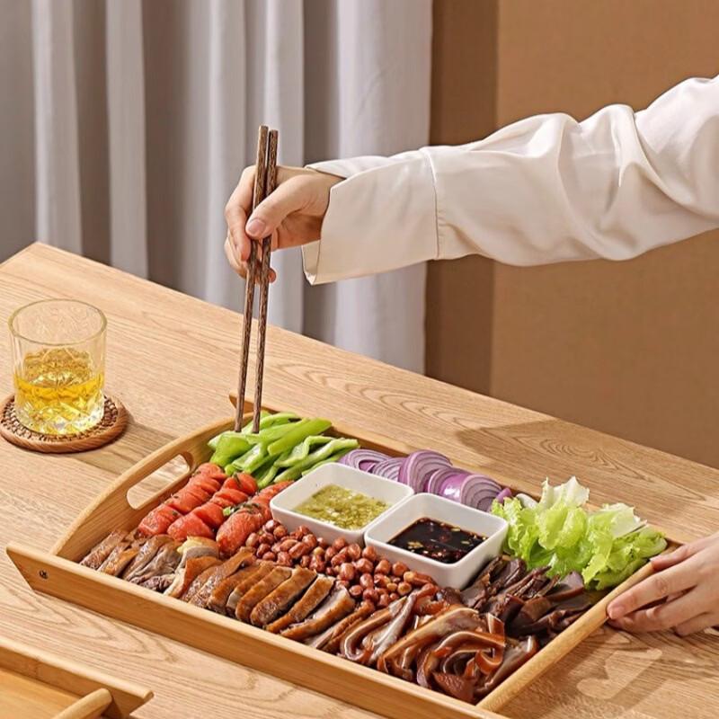 OLOEY Bamboo Wood Serving Tray with Handles