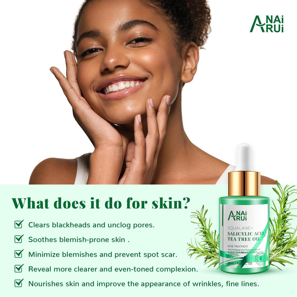 ANAiRUi 1.5% Salicylic Acid Tea Tree Face Oil, Soothing Purifying Facial Oil for Acne Prone Skin 30ml