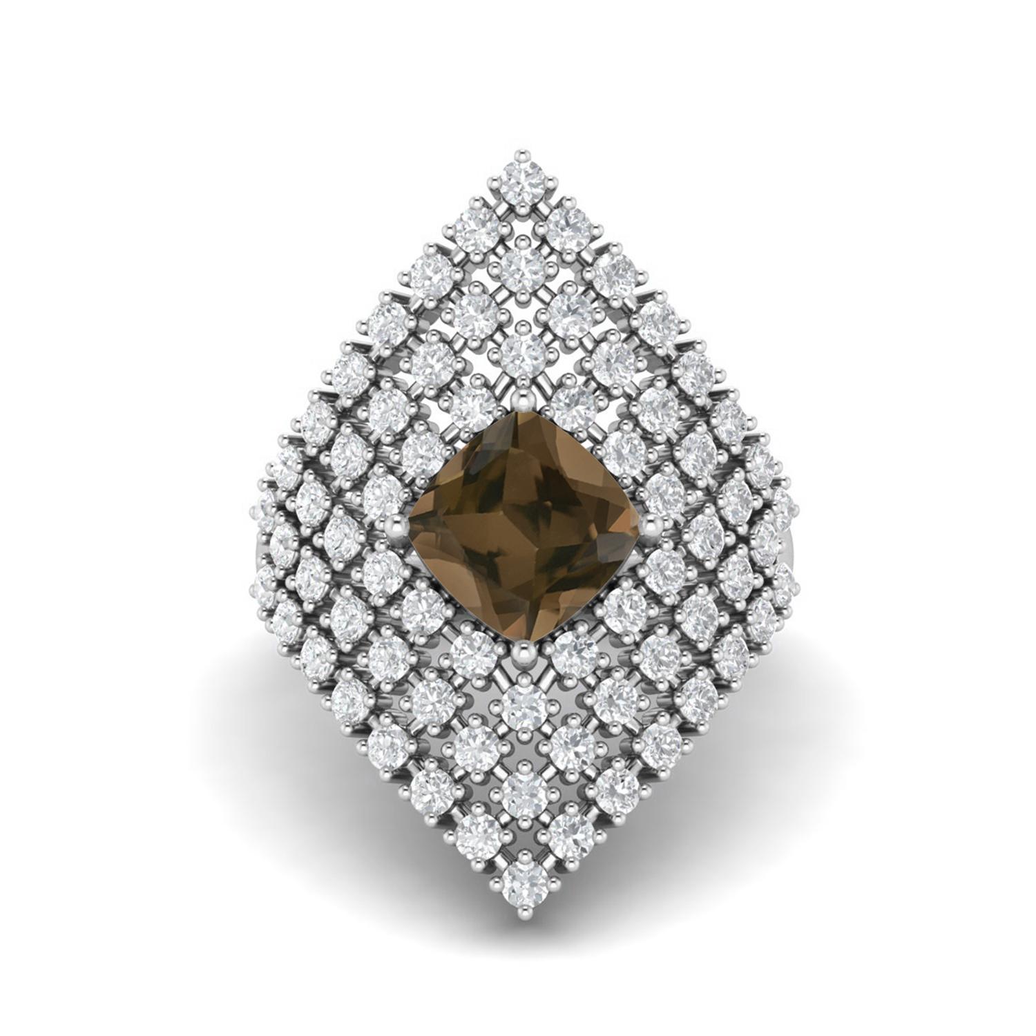 

3.74 Ctw Cushion Smoky Quartz 925 Sterling Silver Cocktail Long Finger Women Wedding Ring 9 белый