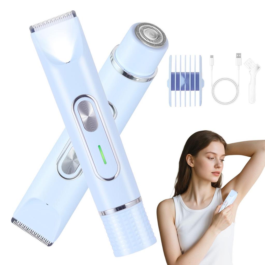 Women's Electric Epilator And Trimmer 2-in-1 Dual Head Bikini Area Shaver for Smooth Intimate Skin Hair Removal