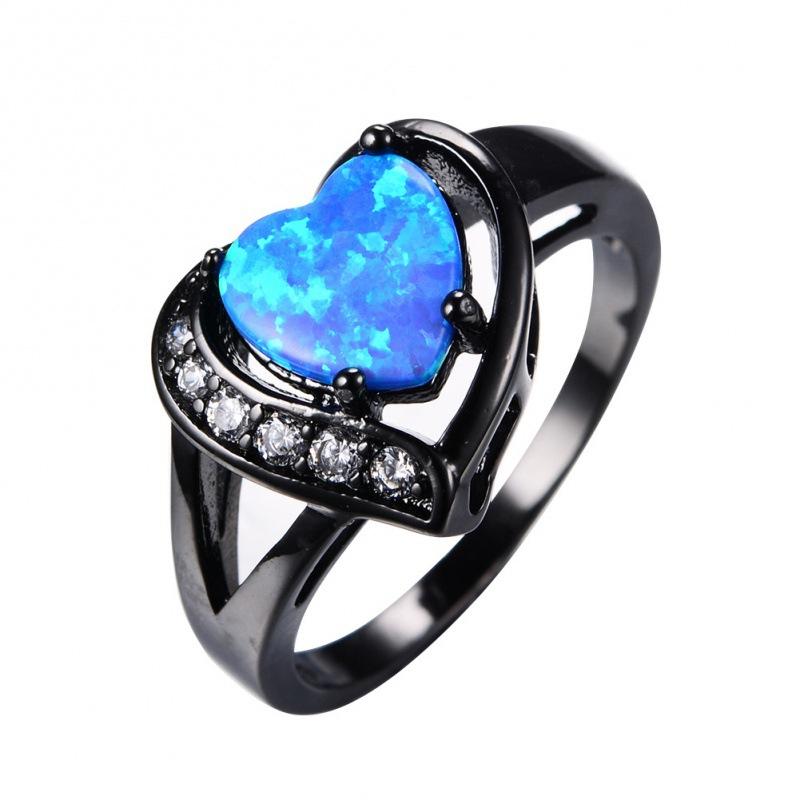 

Women s White Fire Opal Heart with Ring Black Gold Ring Promise Engagement Ring no. 12 синій